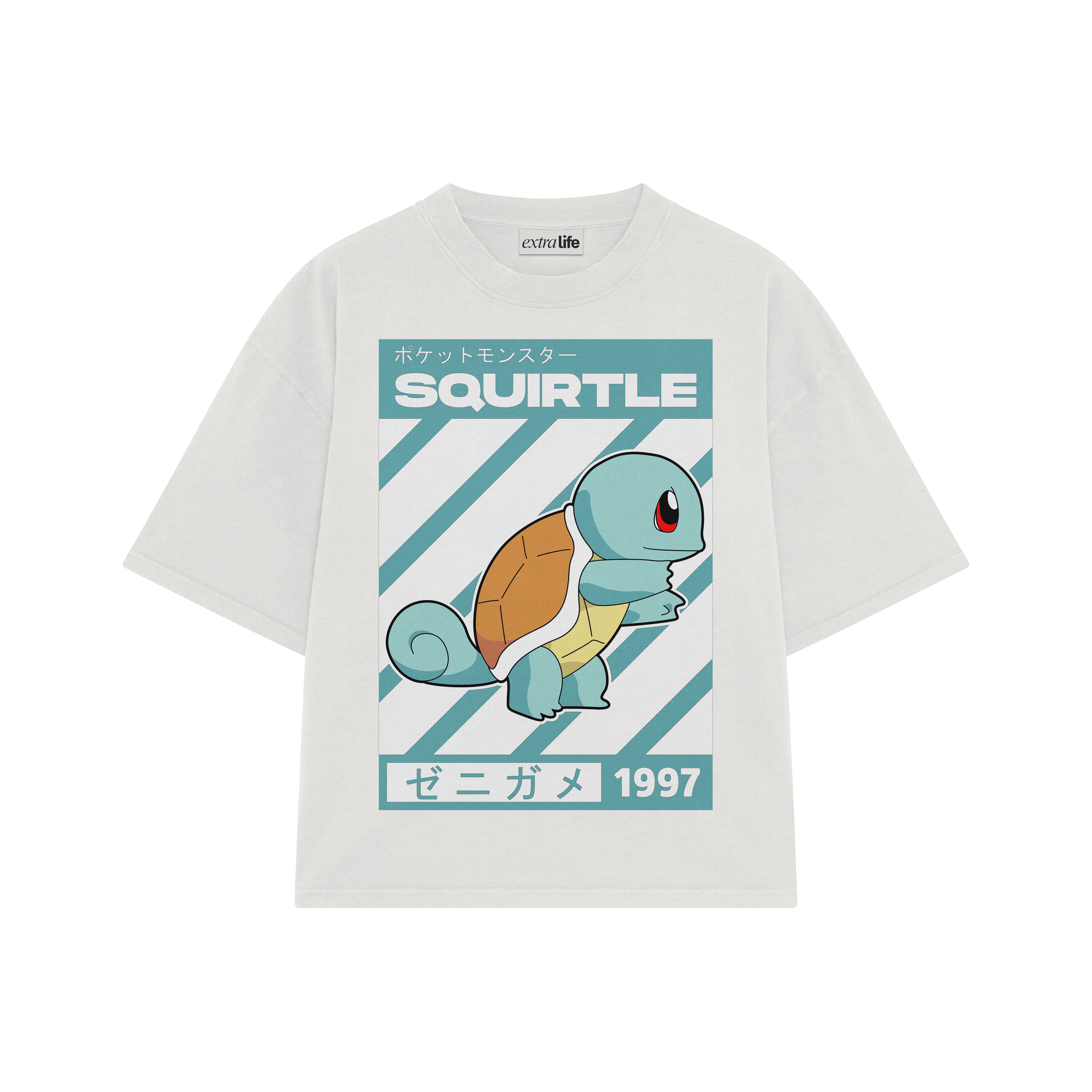 Playera streetwear premium de anime y gaming ExtraLife MX, corte boxy oversized drop shoulder heavyweight en color Deep Black y Off-White, moda urbana mexicana de culto.