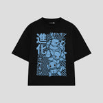 Playera streetwear premium de anime y gaming ExtraLife MX, corte boxy oversized drop shoulder heavyweight en color Deep Black y Off-White, moda urbana mexicana de culto.