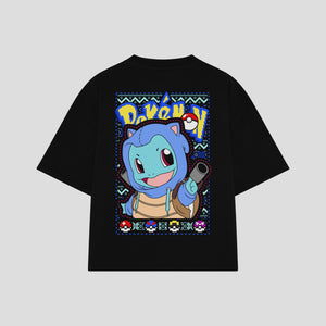 Playera streetwear premium de anime y gaming ExtraLife MX, corte boxy oversized drop shoulder heavyweight en color Deep Black y Off-White, moda urbana mexicana de culto.