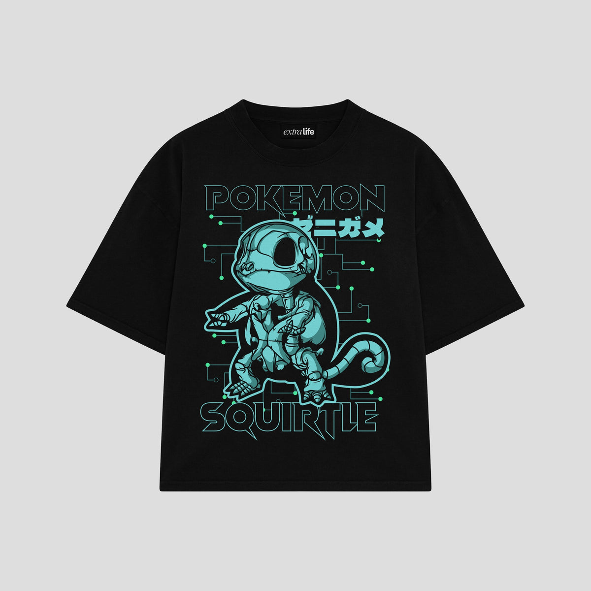 Playera streetwear premium de anime y gaming ExtraLife MX, corte oversized drop shoulder ligero y fresco en color Deep Black y Off-White, moda urbana mexicana de culto.