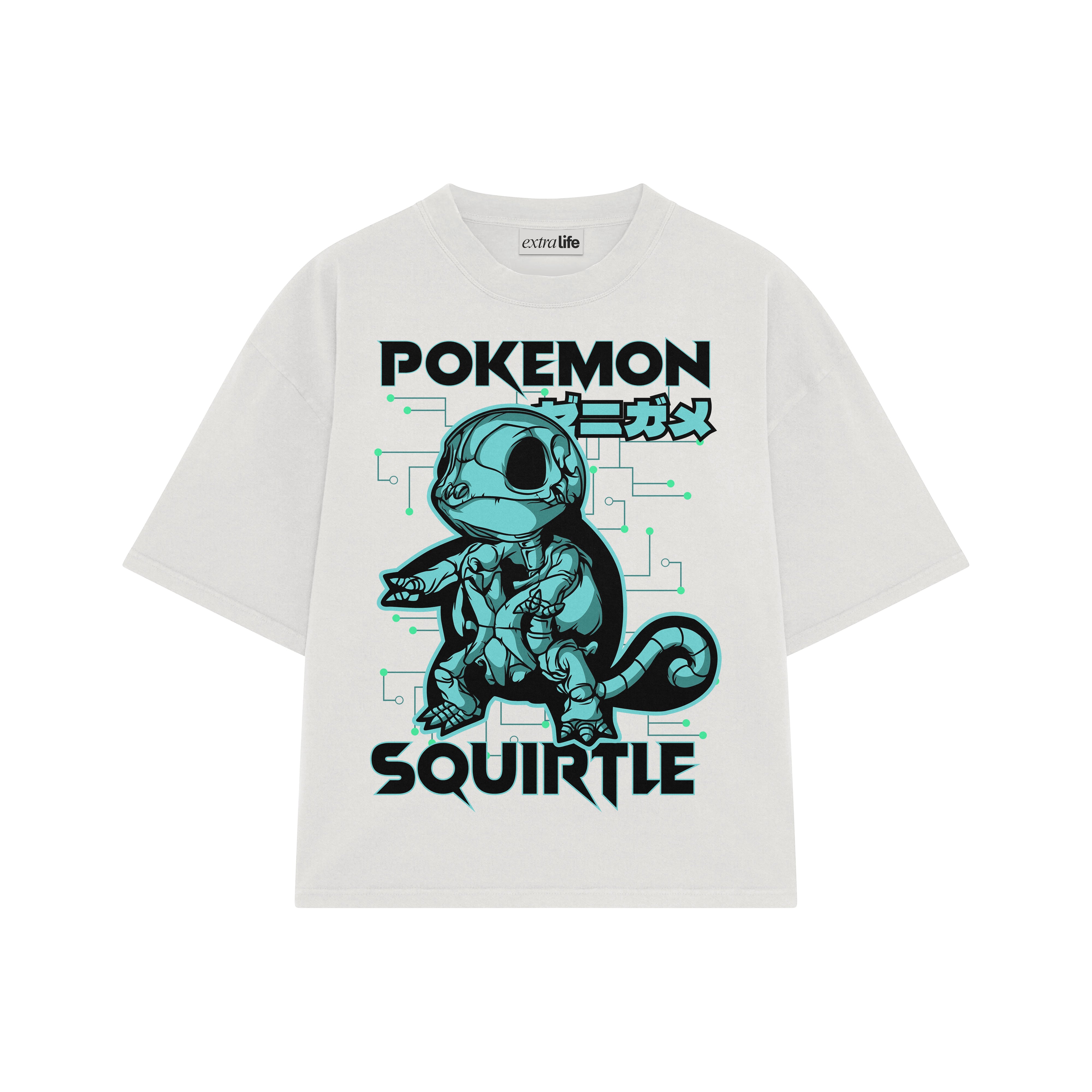 Playera streetwear premium de anime y gaming ExtraLife MX, corte boxy oversized drop shoulder heavyweight en color Deep Black y Off-White, moda urbana mexicana de culto.