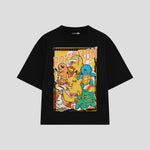 Playera streetwear premium de anime y gaming ExtraLife MX, corte boxy oversized drop shoulder heavyweight en color Deep Black y Off-White, moda urbana mexicana de culto.