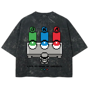 Playera streetwear premium de anime y gaming ExtraLife MX, corte boxy deluxe mineral wash heavyweight en color Acid Wash, moda urbana mexicana de culto.