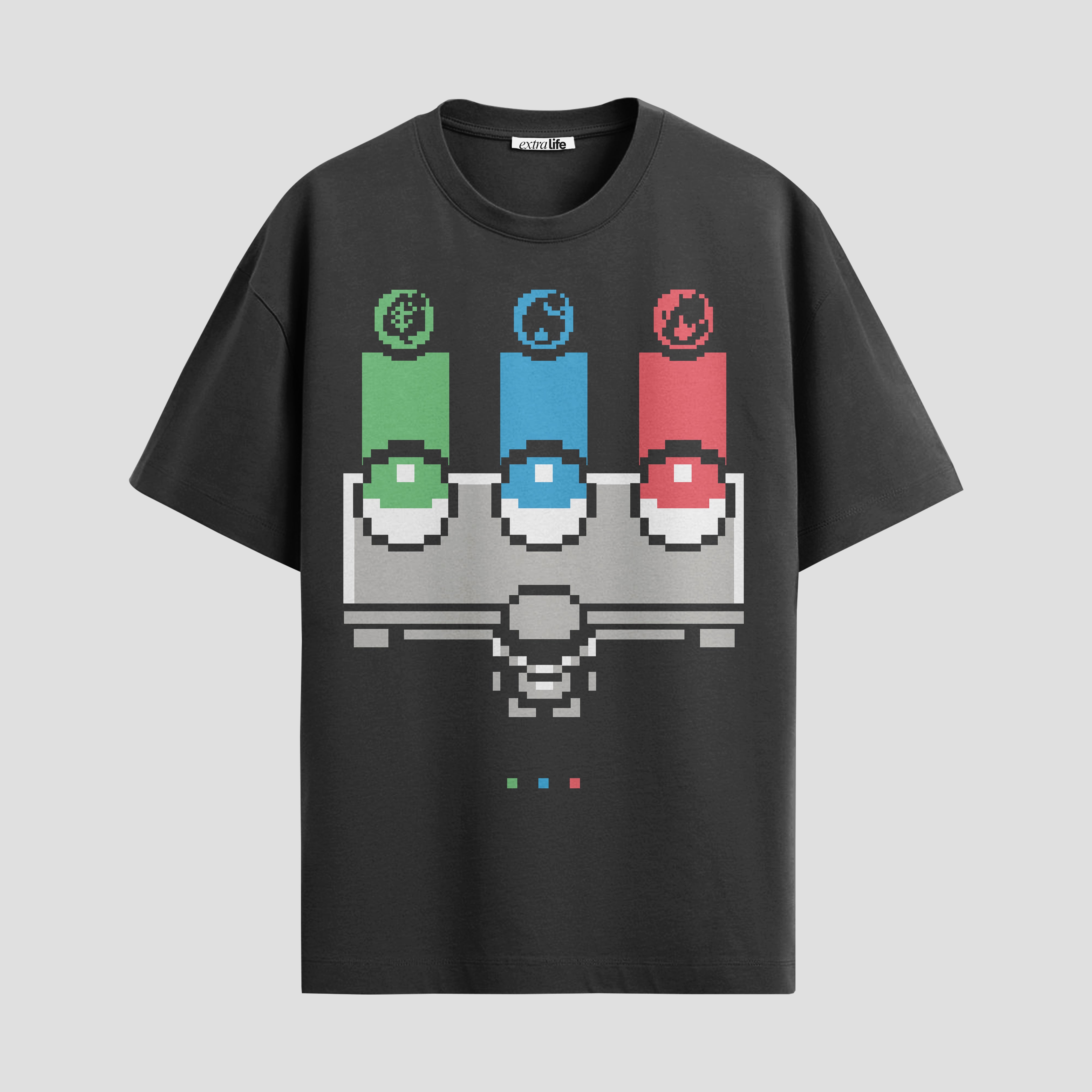 Playera urbana de anime y gaming ExtraLife MX, corte Standard Fit unisex ligero y transpirable en color Deep Black y Pure White, ropa de uso diario para gym y casual.