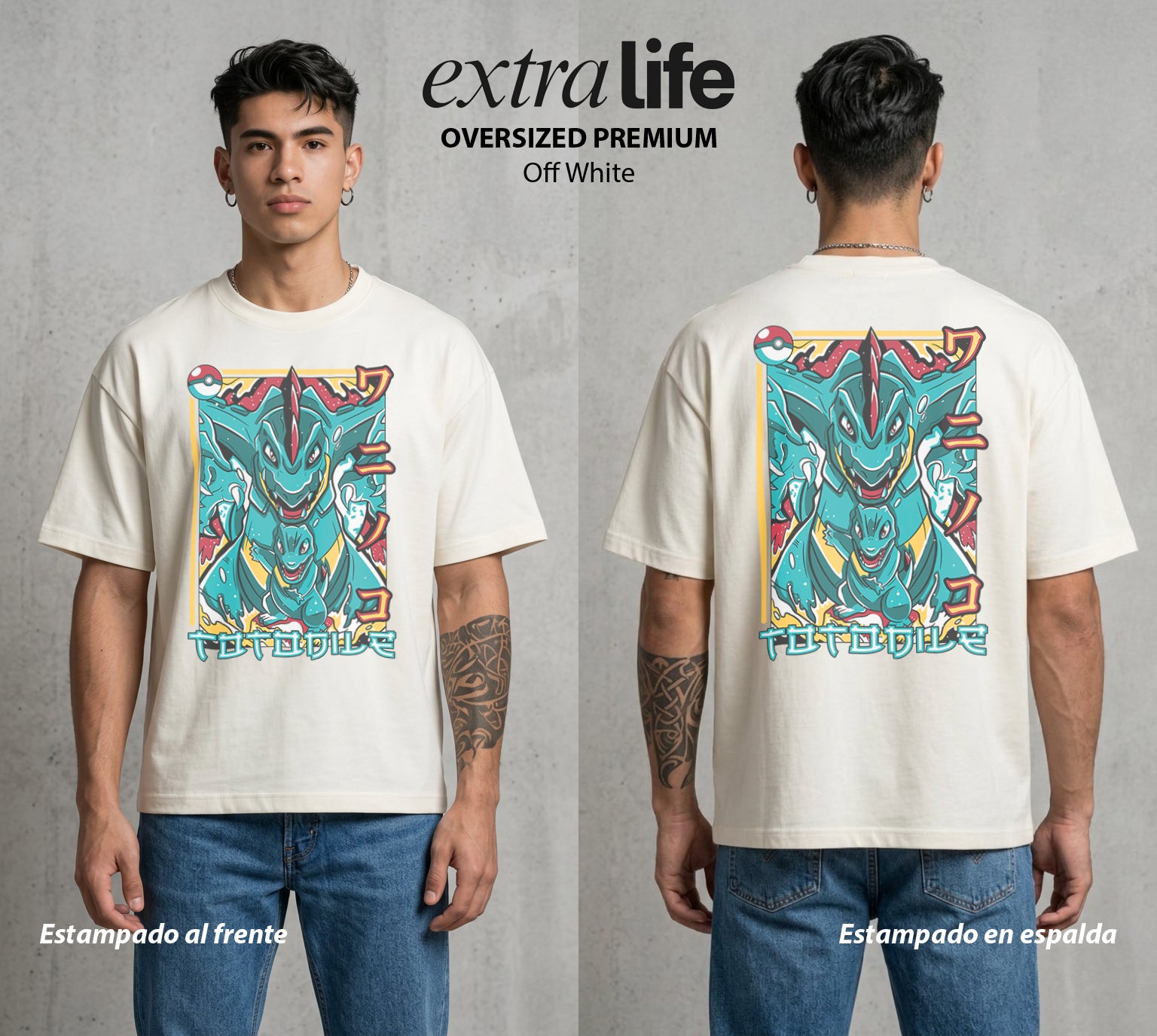 El Mundo Entrenador | Del Johto al Bien Evolucion #03564 - Playera Oversized Premium | Off White - Foto en modelo