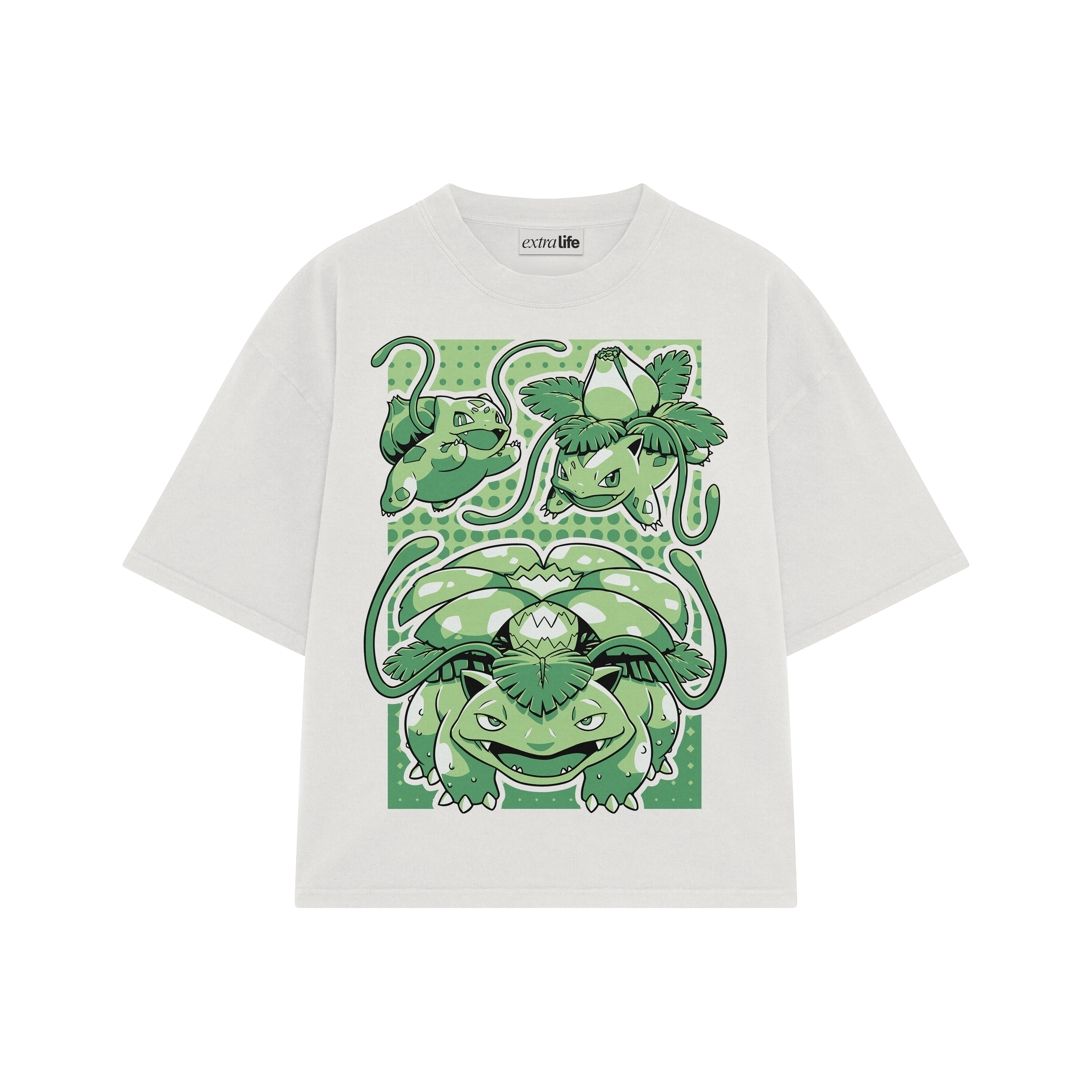 Playera streetwear premium de anime y gaming ExtraLife MX, corte boxy oversized drop shoulder heavyweight en color Deep Black y Off-White, moda urbana mexicana de culto.