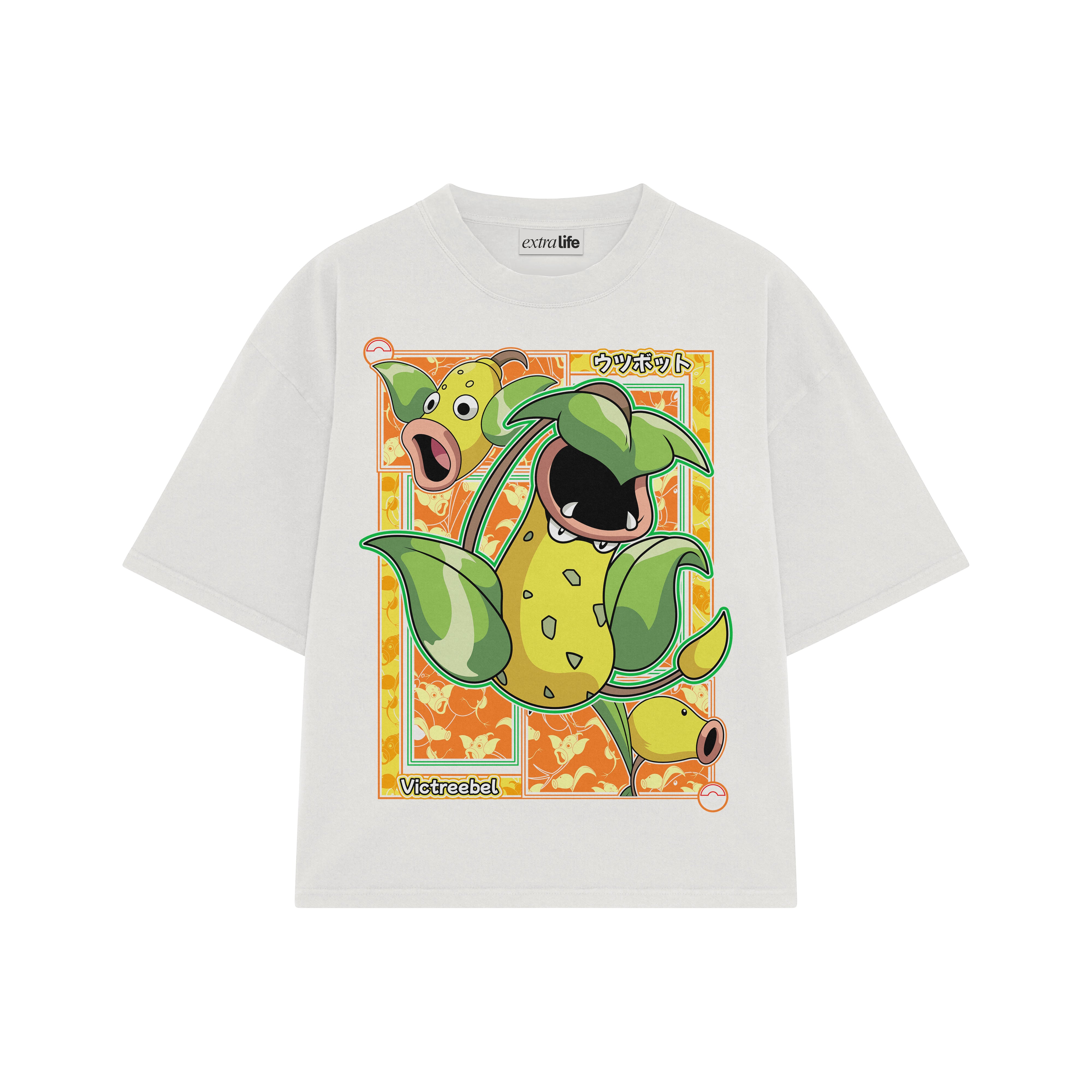 Playera streetwear premium de anime y gaming ExtraLife MX, corte boxy oversized drop shoulder heavyweight en color Deep Black y Off-White, moda urbana mexicana de culto.