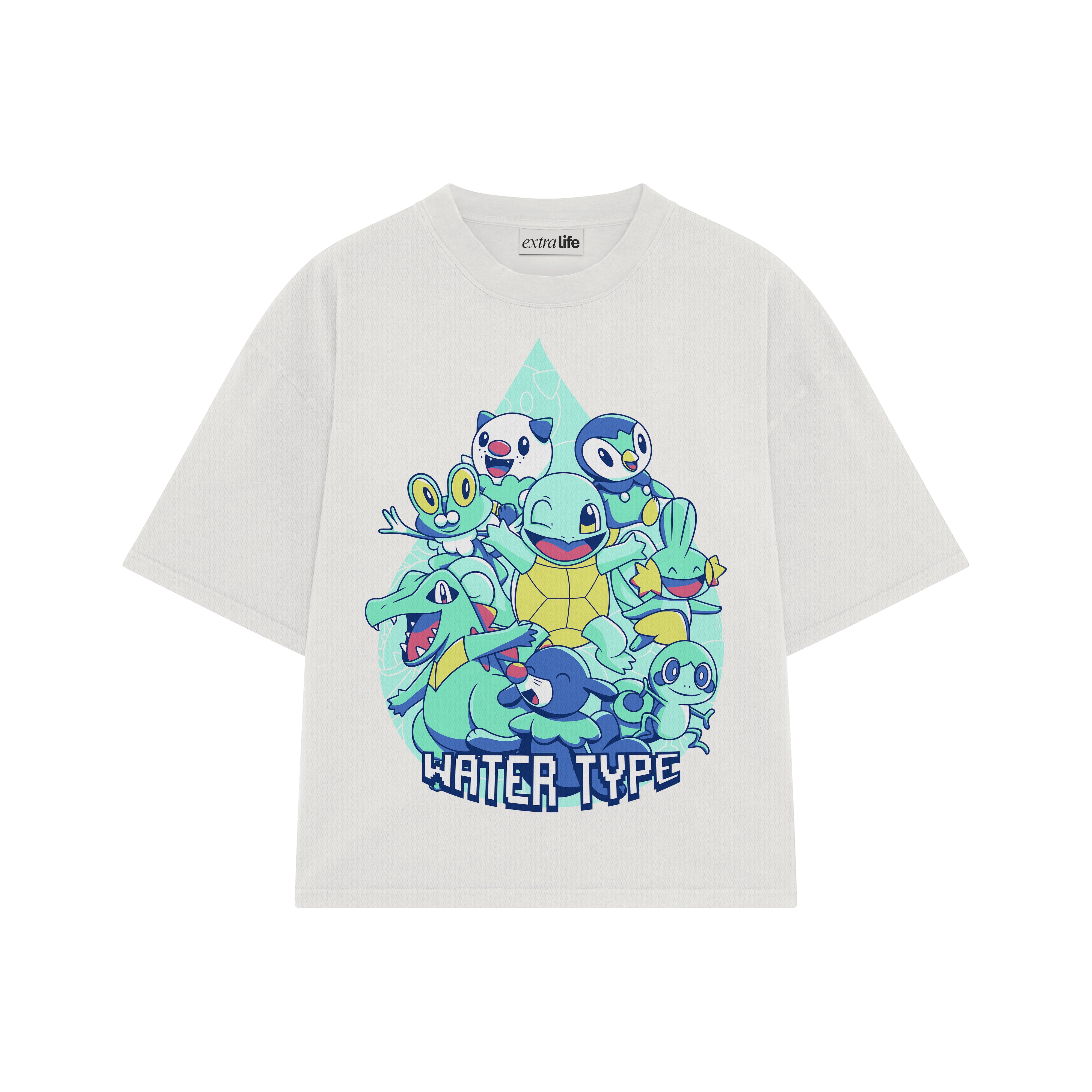 Playera streetwear premium de anime y gaming ExtraLife MX, corte boxy oversized drop shoulder heavyweight en color Deep Black y Off-White, moda urbana mexicana de culto.