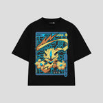Playera streetwear premium de anime y gaming ExtraLife MX, corte boxy oversized drop shoulder heavyweight en color Deep Black y Off-White, moda urbana mexicana de culto.