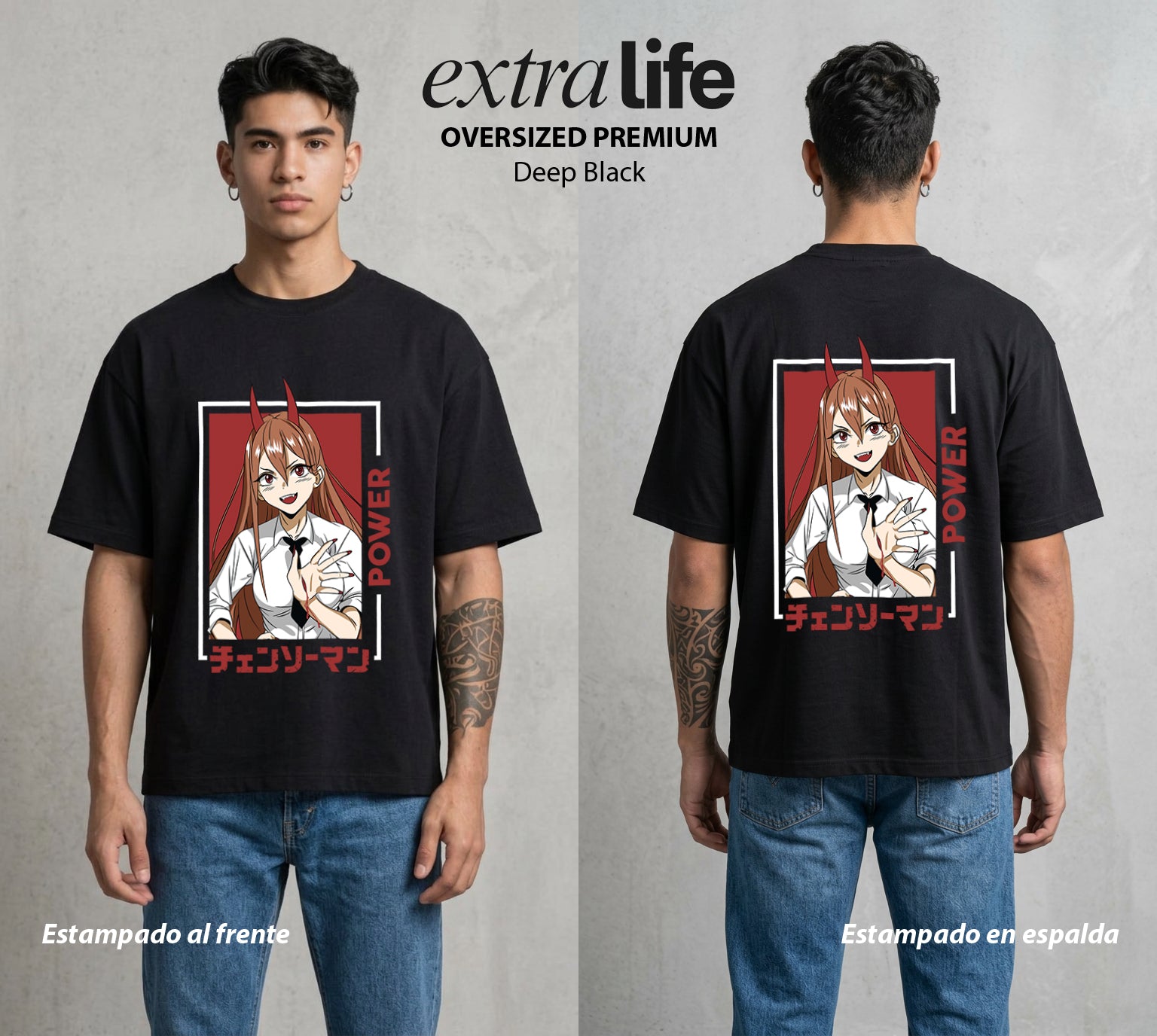 El Contrato Infernal | La Demoniaca Favorita #03578 - Playera Oversized Premium | Deep Black - Foto en modelo