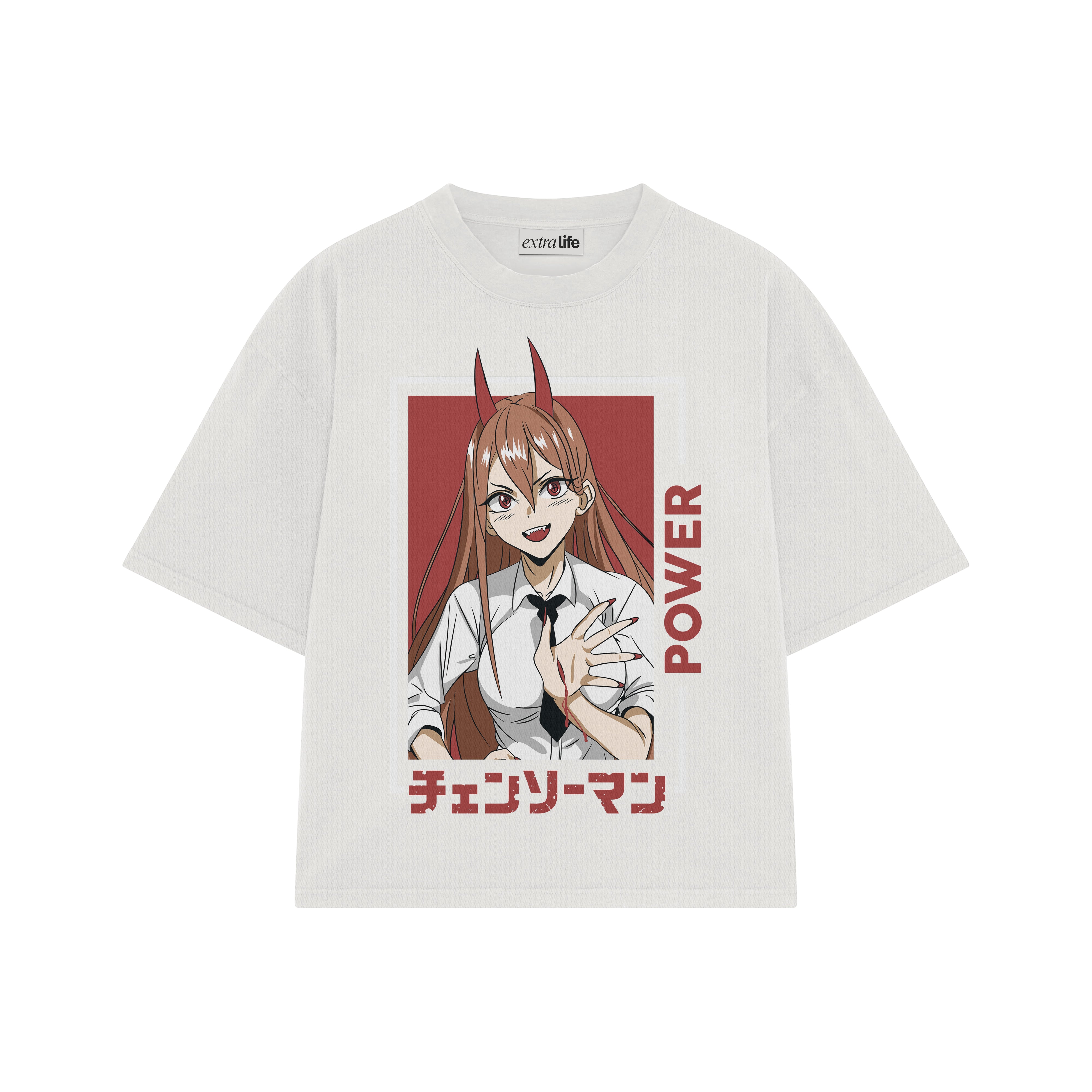 Playera streetwear premium de anime y gaming ExtraLife MX, corte boxy oversized drop shoulder heavyweight en color Deep Black y Off-White, moda urbana mexicana de culto.