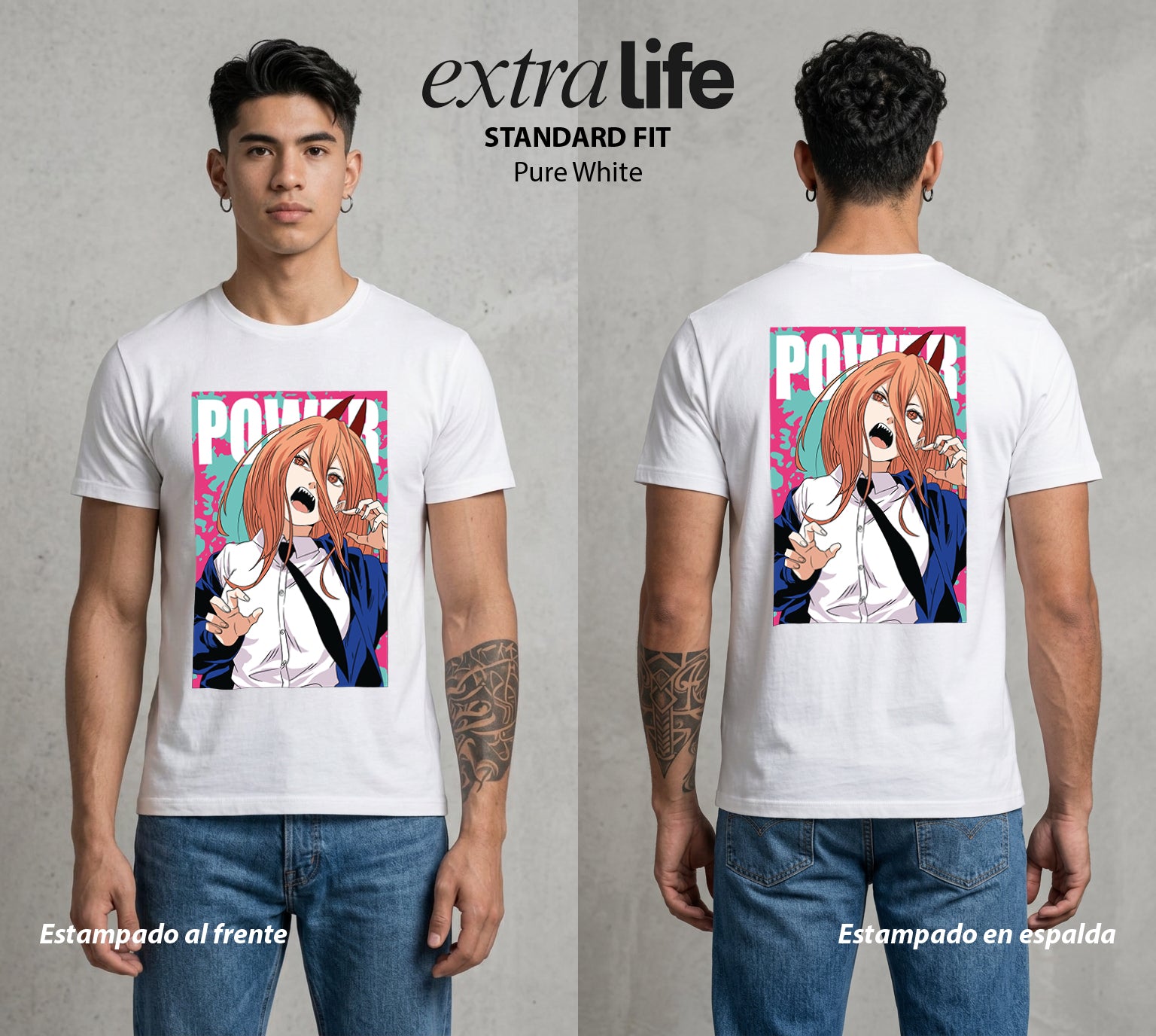 El Contrato Infernal | La Chica de la Sangre #03579 - Playera Standard Fit | Pure White - Foto en modelo