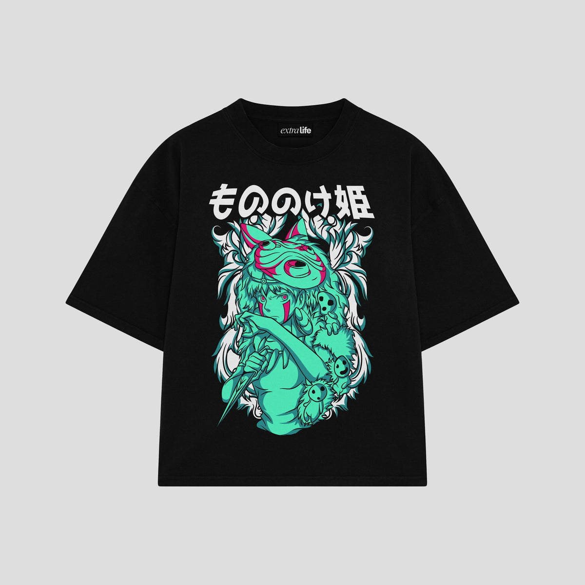 Playera streetwear premium de anime y gaming ExtraLife MX, corte oversized drop shoulder ligero y fresco en color Deep Black y Off-White, moda urbana mexicana de culto.