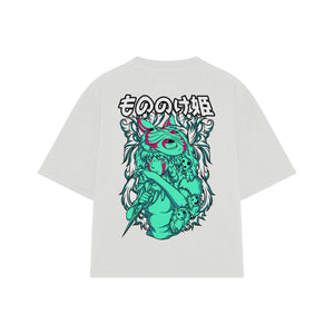 Playera streetwear premium de anime y gaming ExtraLife MX, corte boxy oversized drop shoulder heavyweight en color Deep Black y Off-White, moda urbana mexicana de culto.
