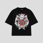 Playera streetwear premium de anime y gaming ExtraLife MX, corte boxy oversized drop shoulder heavyweight en color Deep Black y Off-White, moda urbana mexicana de culto.