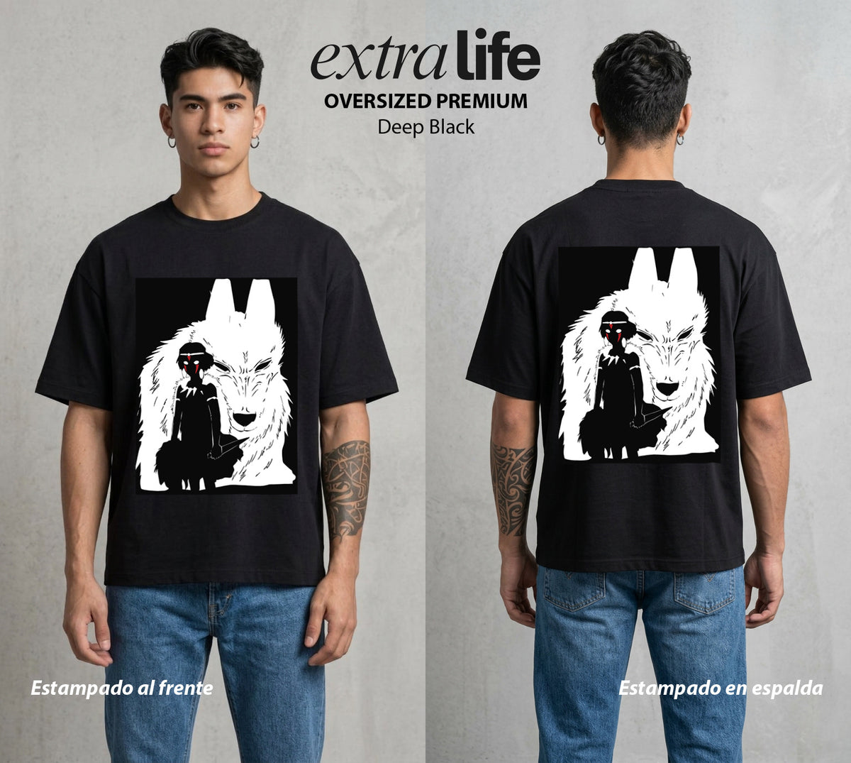 El Estudio del Viento | Loba y Princesa #03588 - Playera Oversized Premium | Deep Black - Foto en modelo