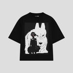 Playera streetwear premium de anime y gaming ExtraLife MX, corte boxy oversized drop shoulder heavyweight en color Deep Black y Off-White, moda urbana mexicana de culto.