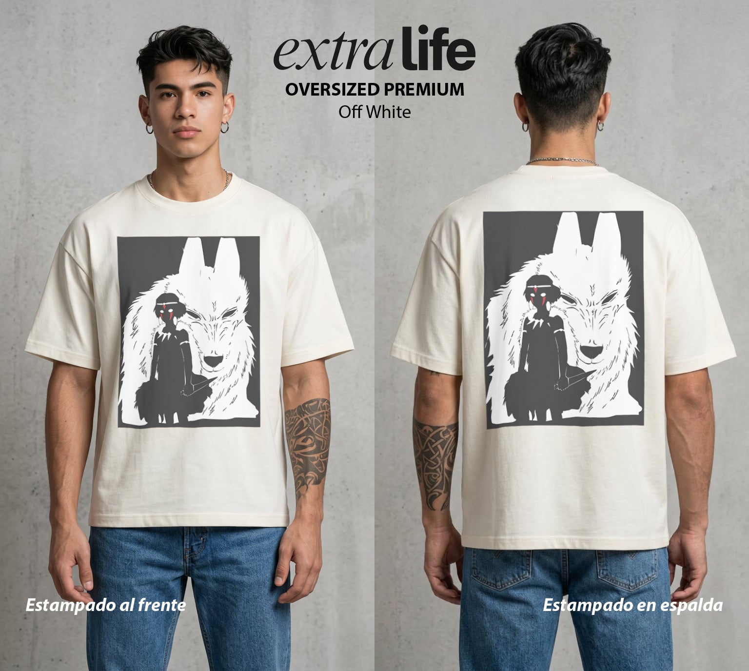 El Estudio del Viento | Loba y Princesa #03588 - Playera Oversized Premium | Off White - Foto en modelo