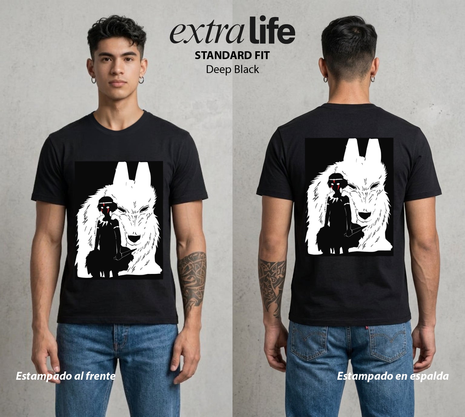 El Estudio del Viento | Loba y Princesa #03588 - Playera Standard Fit | Deep Black - Foto en modelo