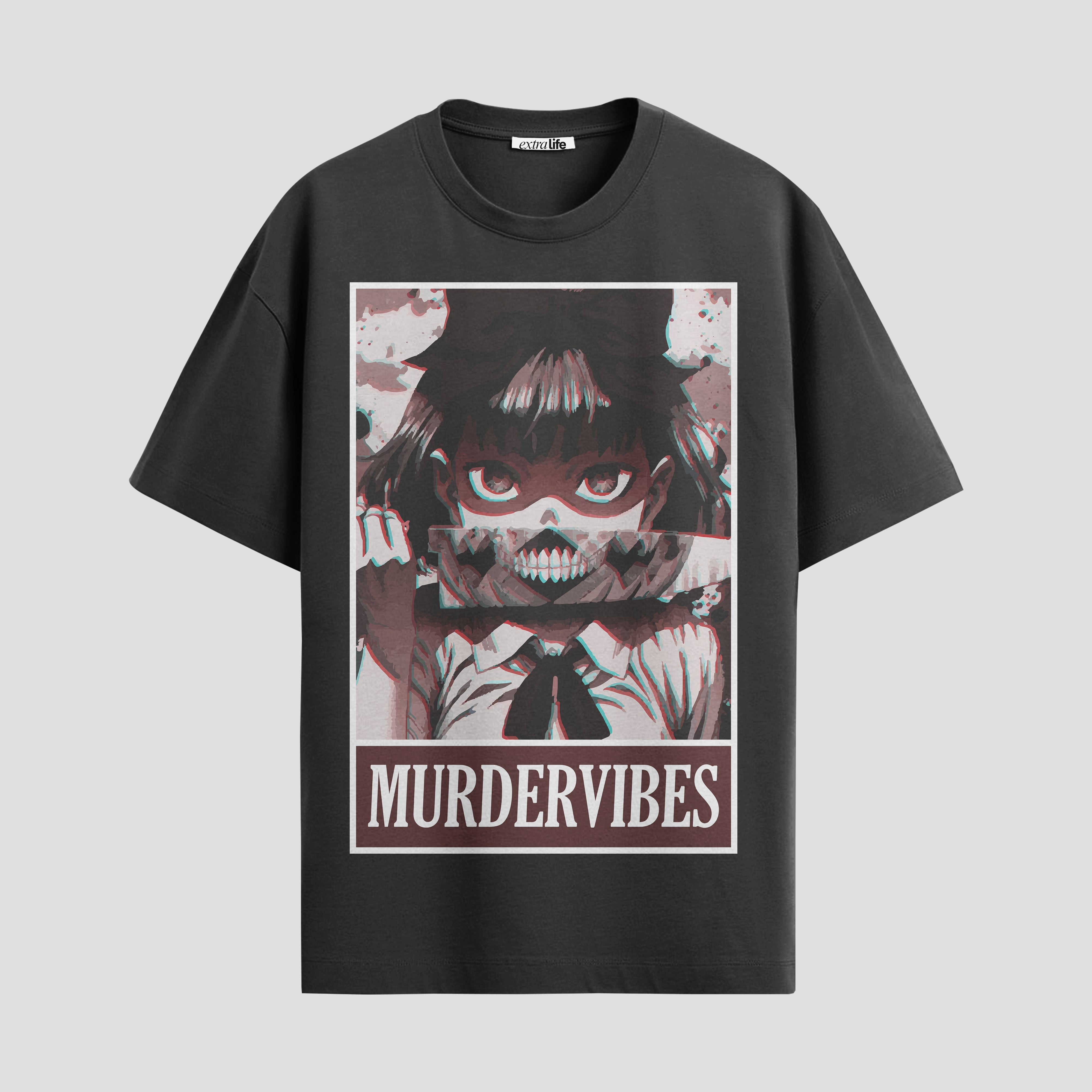 Playera urbana de anime y gaming ExtraLife MX, corte Standard Fit unisex ligero y transpirable en color Deep Black y Pure White, ropa de uso diario para gym y casual.