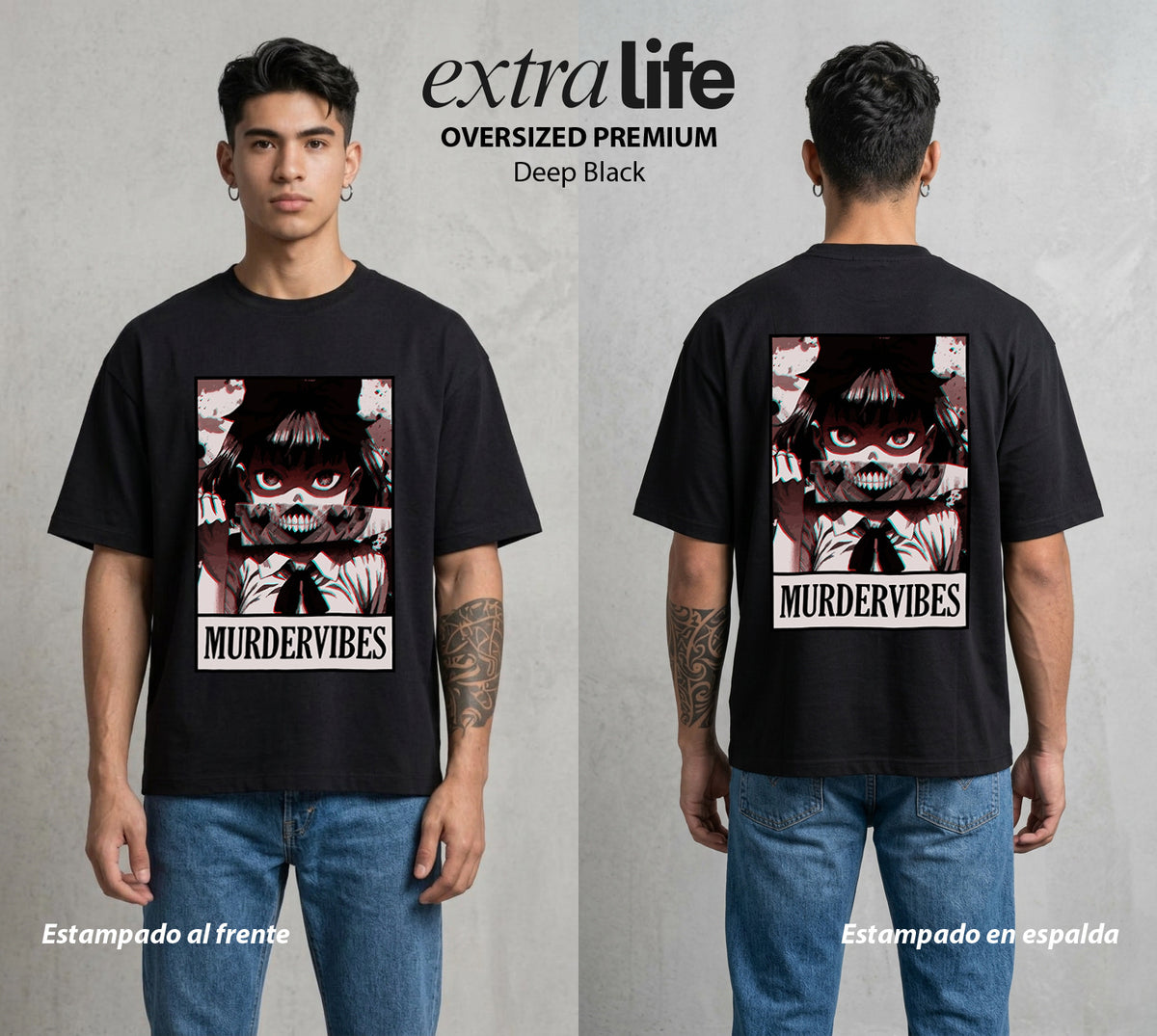 La Noche de la Calabaza | El Terror de la Noche #03592 - Playera Oversized Premium | Deep Black - Foto en modelo