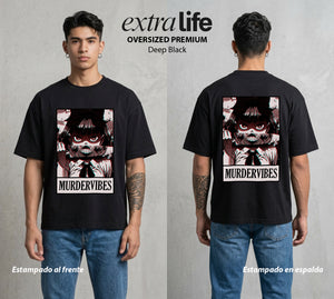 La Noche de la Calabaza | El Terror de la Noche #03592 - Playera Oversized Premium | Deep Black - Foto en modelo