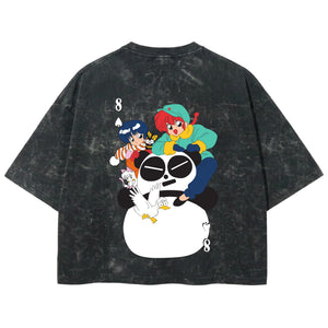 Playera streetwear premium de anime y gaming ExtraLife MX, corte boxy deluxe mineral wash heavyweight en color Acid Wash, moda urbana mexicana de culto.