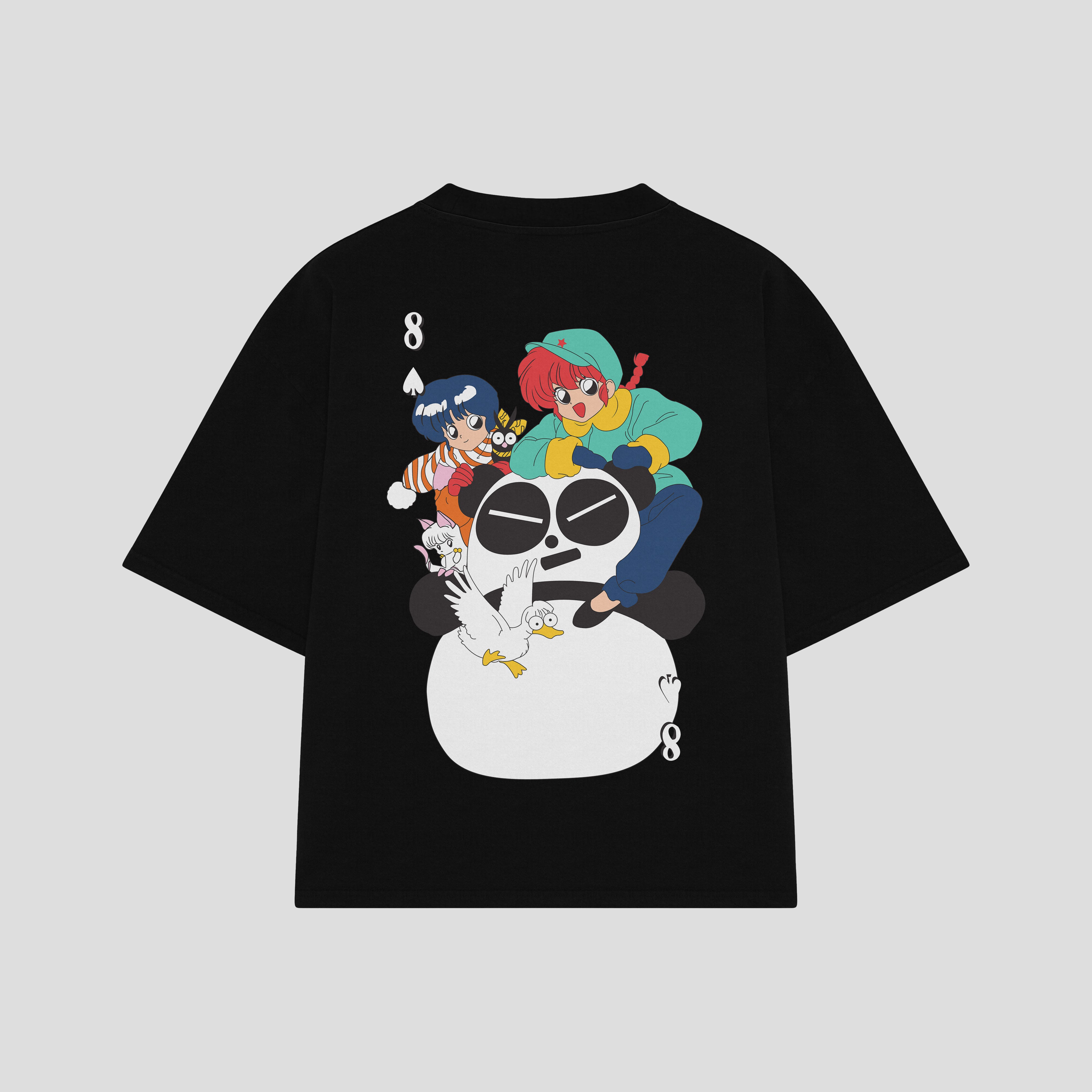 Playera streetwear premium de anime y gaming ExtraLife MX, corte boxy oversized drop shoulder heavyweight en color Deep Black y Off-White, moda urbana mexicana de culto.
