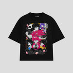 Playera streetwear premium de anime y gaming ExtraLife MX, corte boxy oversized drop shoulder heavyweight en color Deep Black y Off-White, moda urbana mexicana de culto.