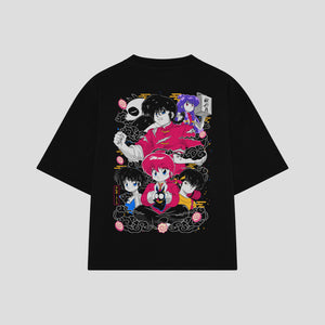 Playera streetwear premium de anime y gaming ExtraLife MX, corte boxy oversized drop shoulder heavyweight en color Deep Black y Off-White, moda urbana mexicana de culto.