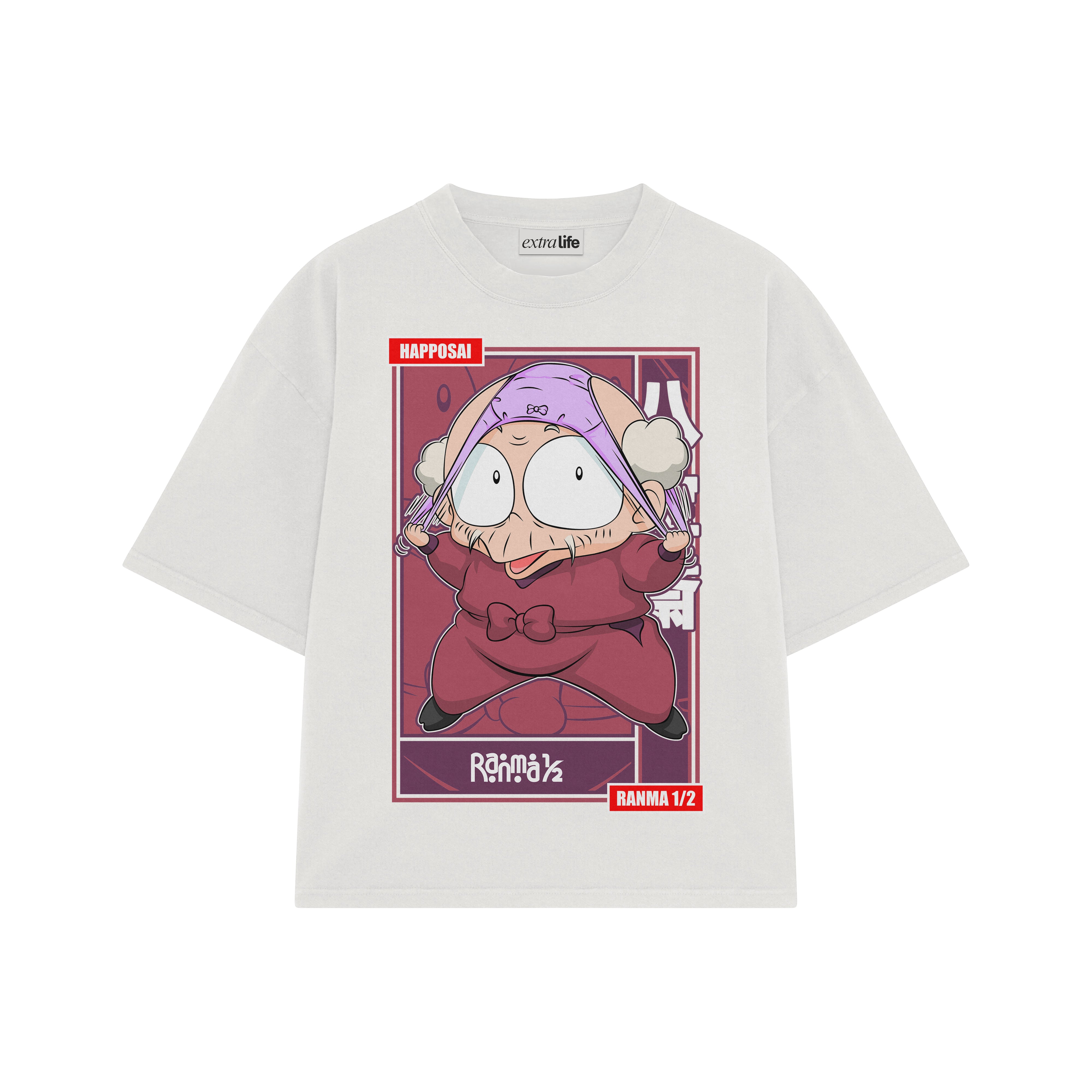 Playera streetwear premium de anime y gaming ExtraLife MX, corte boxy oversized drop shoulder heavyweight en color Deep Black y Off-White, moda urbana mexicana de culto.