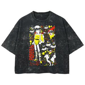 Playera streetwear premium de anime y gaming ExtraLife MX, corte boxy deluxe mineral wash heavyweight en color Acid Wash, moda urbana mexicana de culto.
