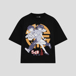 Playera streetwear premium de anime y gaming ExtraLife MX, corte boxy oversized drop shoulder heavyweight en color Deep Black y Off-White, moda urbana mexicana de culto.