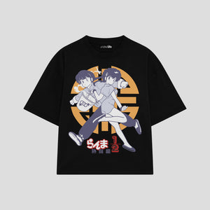 Playera streetwear premium de anime y gaming ExtraLife MX, corte boxy oversized drop shoulder heavyweight en color Deep Black y Off-White, moda urbana mexicana de culto.