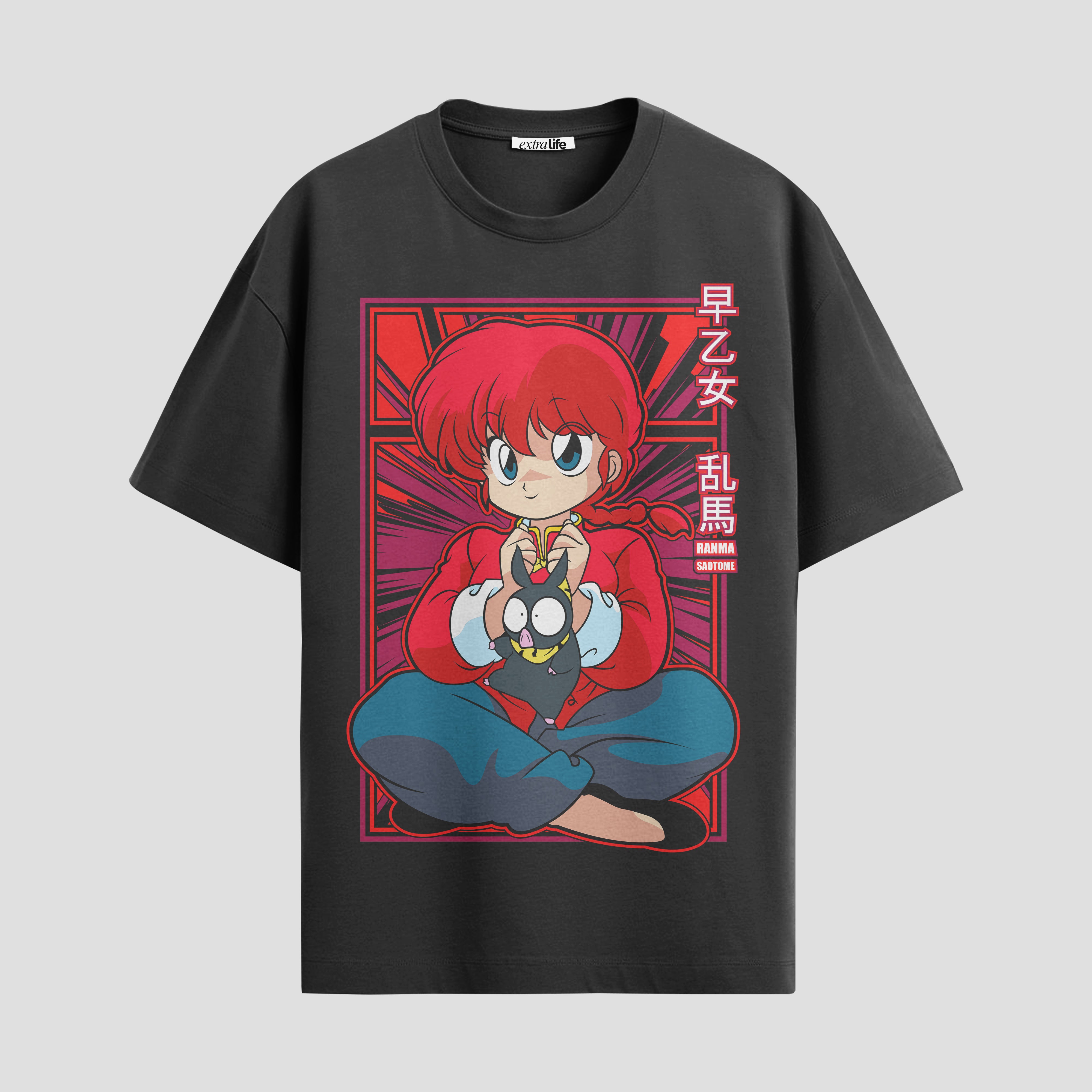 Playera urbana de anime y gaming ExtraLife MX, corte Standard Fit unisex ligero y transpirable en color Deep Black y Pure White, ropa de uso diario para gym y casual.