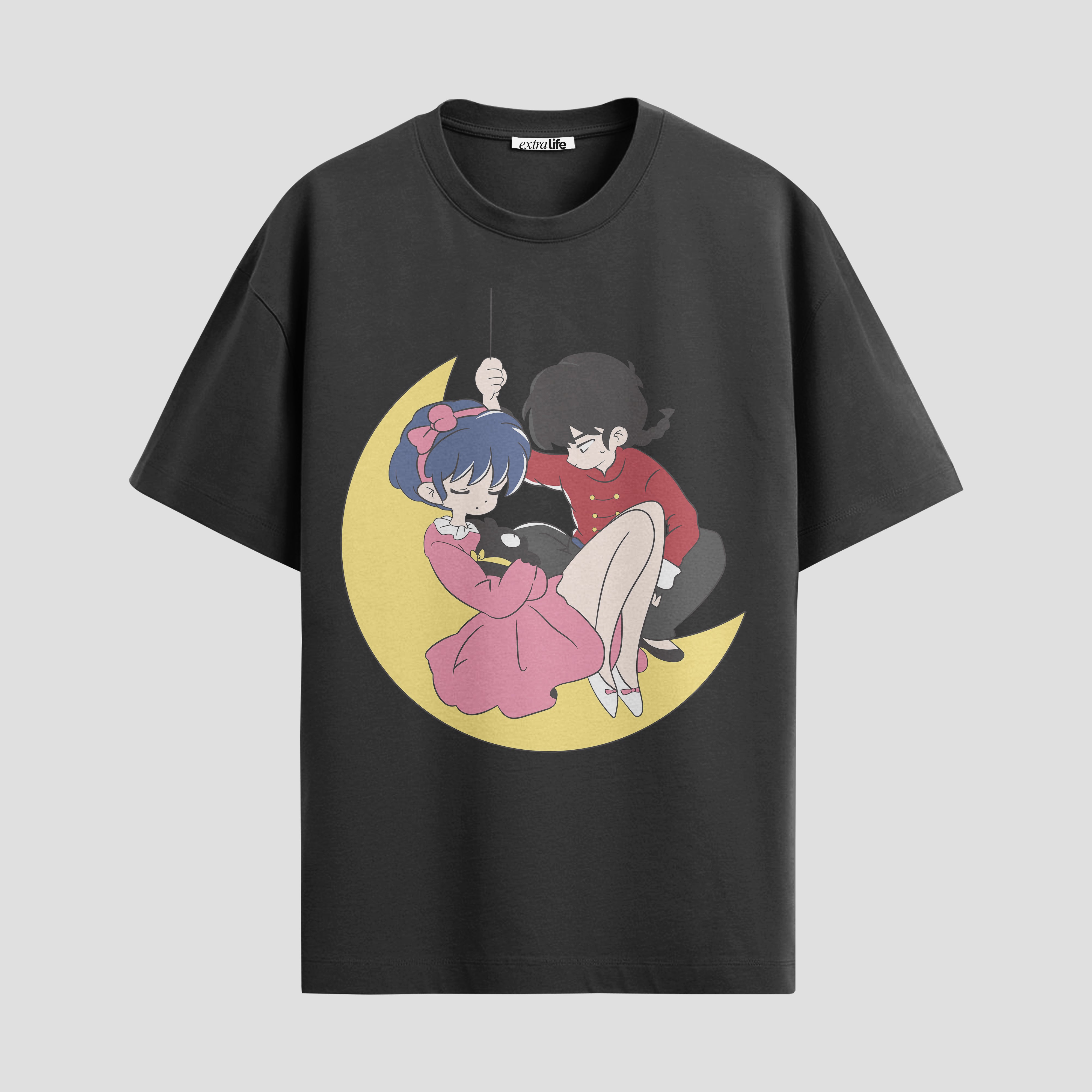 Playera urbana de anime y gaming ExtraLife MX, corte Standard Fit unisex ligero y transpirable en color Deep Black y Pure White, ropa de uso diario para gym y casual.