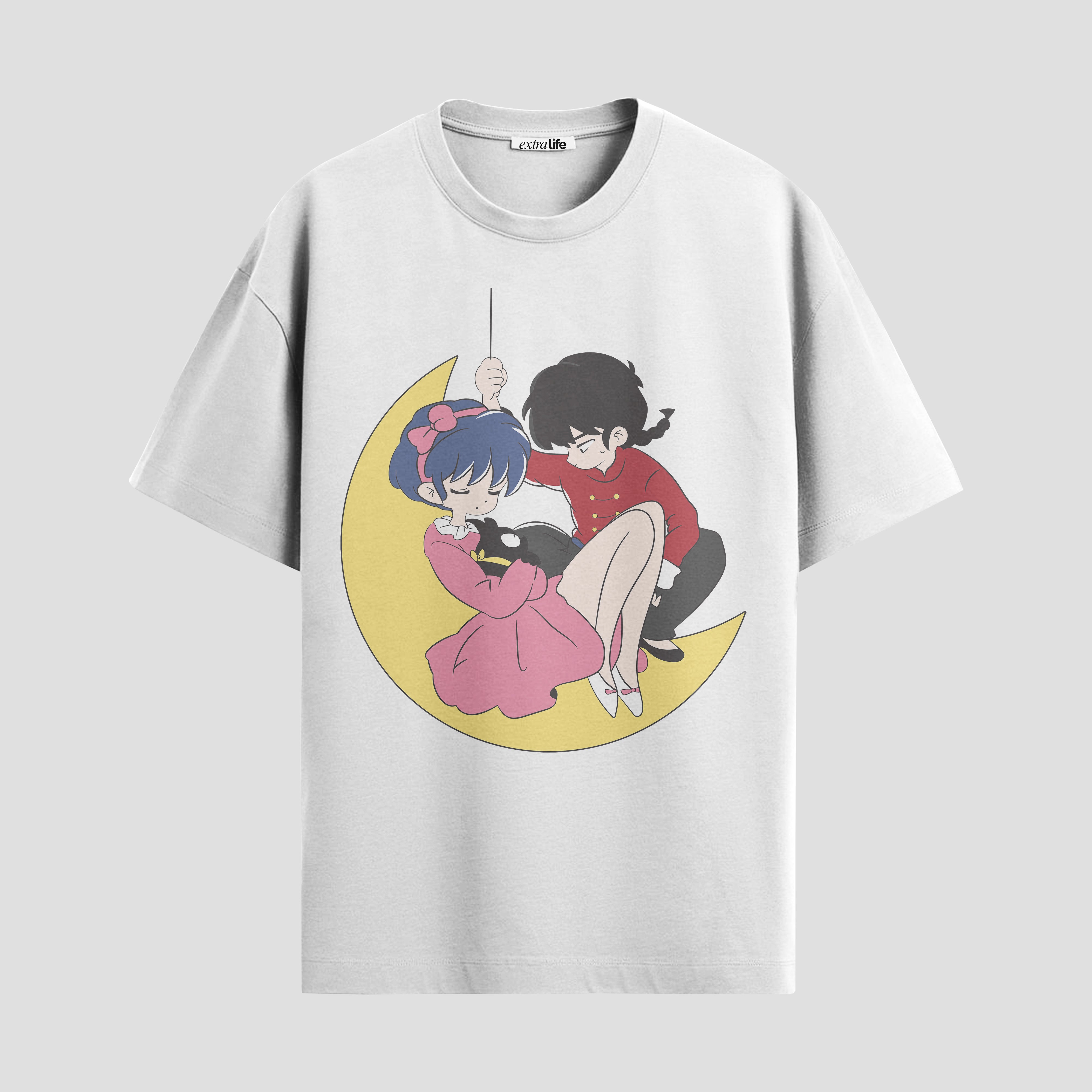 Playera urbana de anime y gaming ExtraLife MX, corte Standard Fit unisex ligero y transpirable en color Deep Black y Pure White, ropa de uso diario para gym y casual.