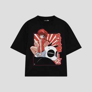 Playera streetwear premium de anime y gaming ExtraLife MX, corte boxy oversized drop shoulder heavyweight en color Deep Black y Off-White, moda urbana mexicana de culto.
