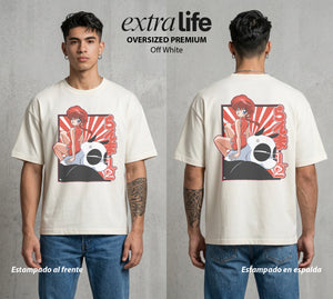 El Dojo del Caos | El Hijo y el Panda #03606 - Playera Oversized Premium | Off White - Foto en modelo