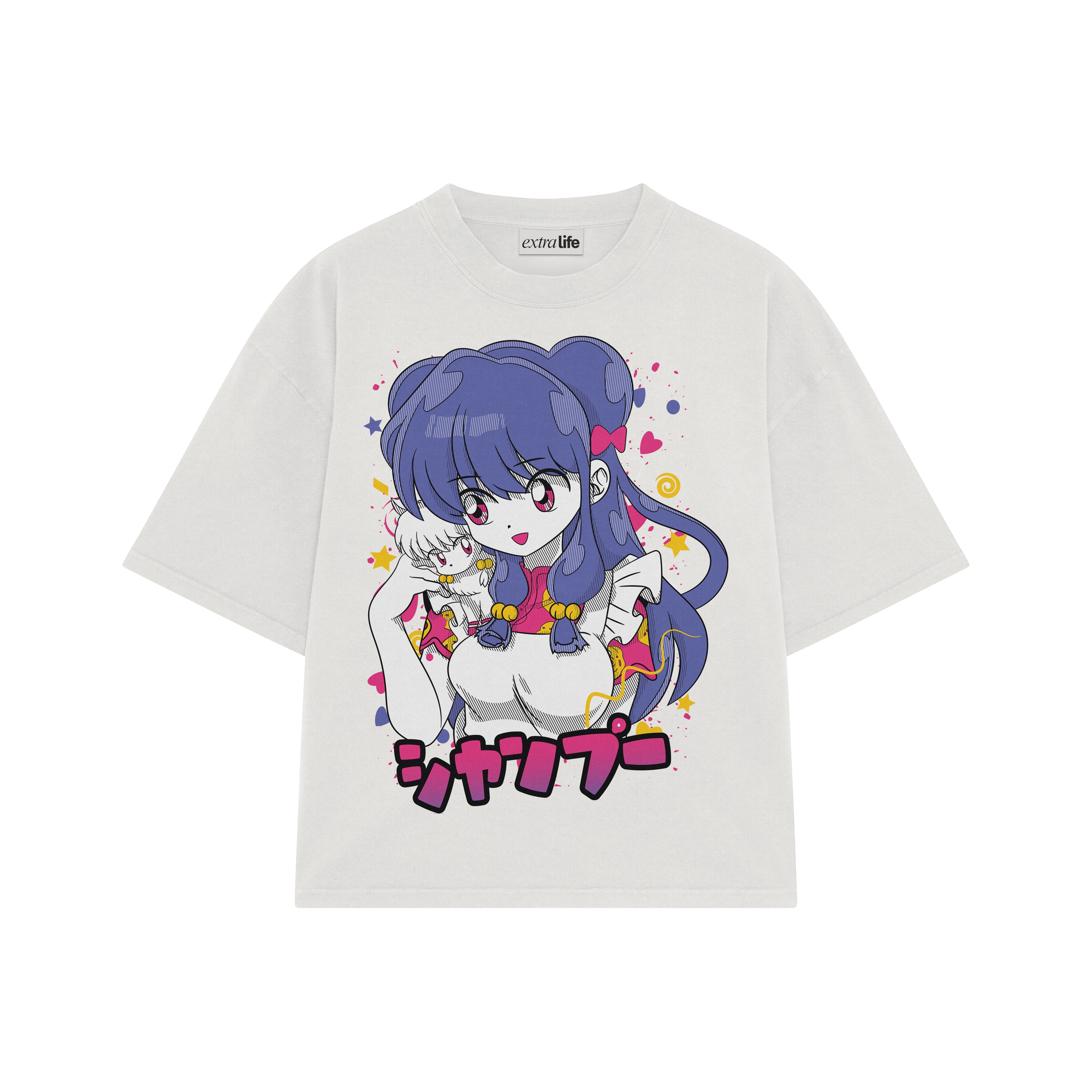 Playera streetwear premium de anime y gaming ExtraLife MX, corte boxy oversized drop shoulder heavyweight en color Deep Black y Off-White, moda urbana mexicana de culto.