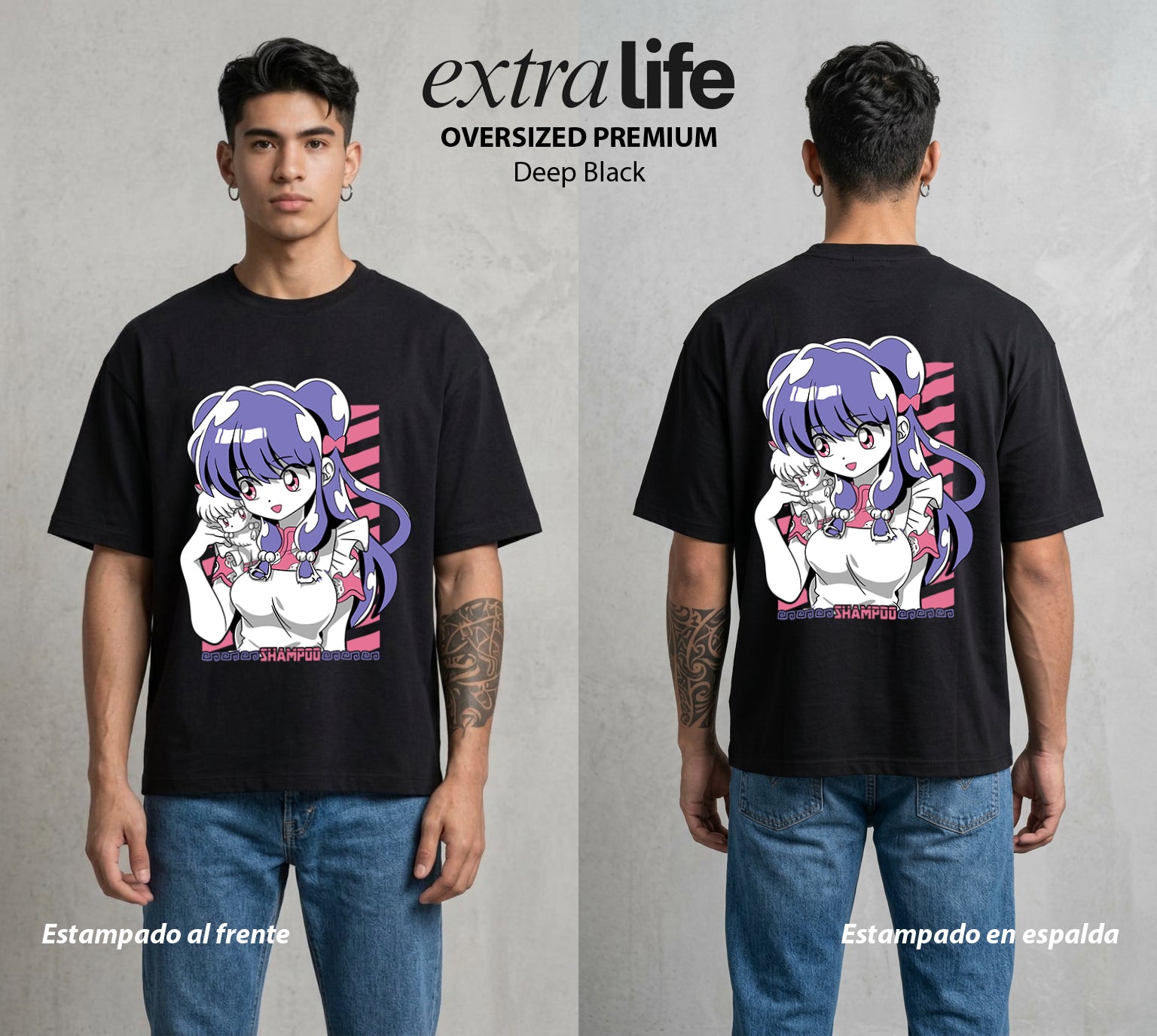 El Dojo del Caos | El Cafe del Amor #03613 - Playera Oversized Premium | Deep Black - Foto en modelo