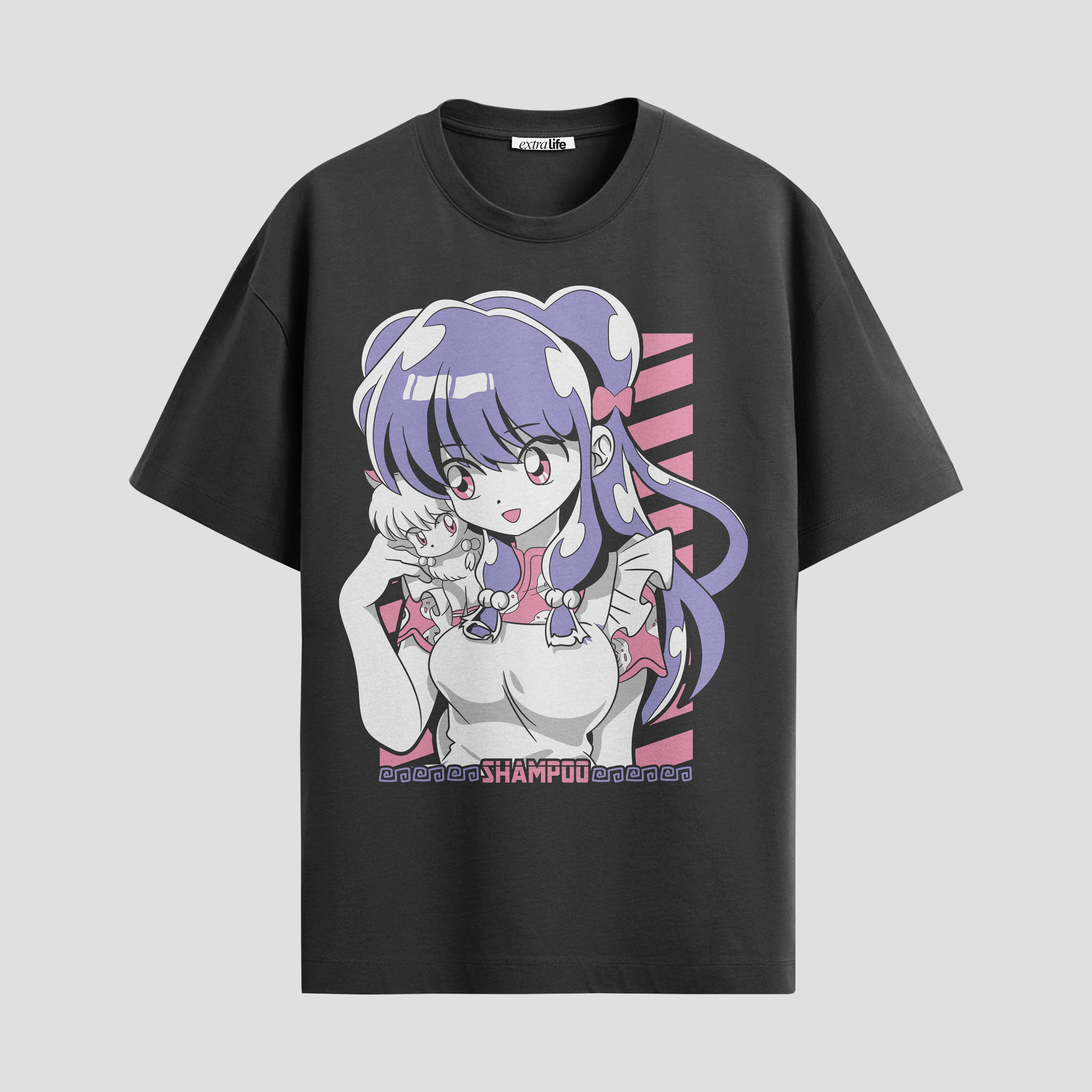 Playera urbana de anime y gaming ExtraLife MX, corte Standard Fit unisex ligero y transpirable en color Deep Black y Pure White, ropa de uso diario para gym y casual.