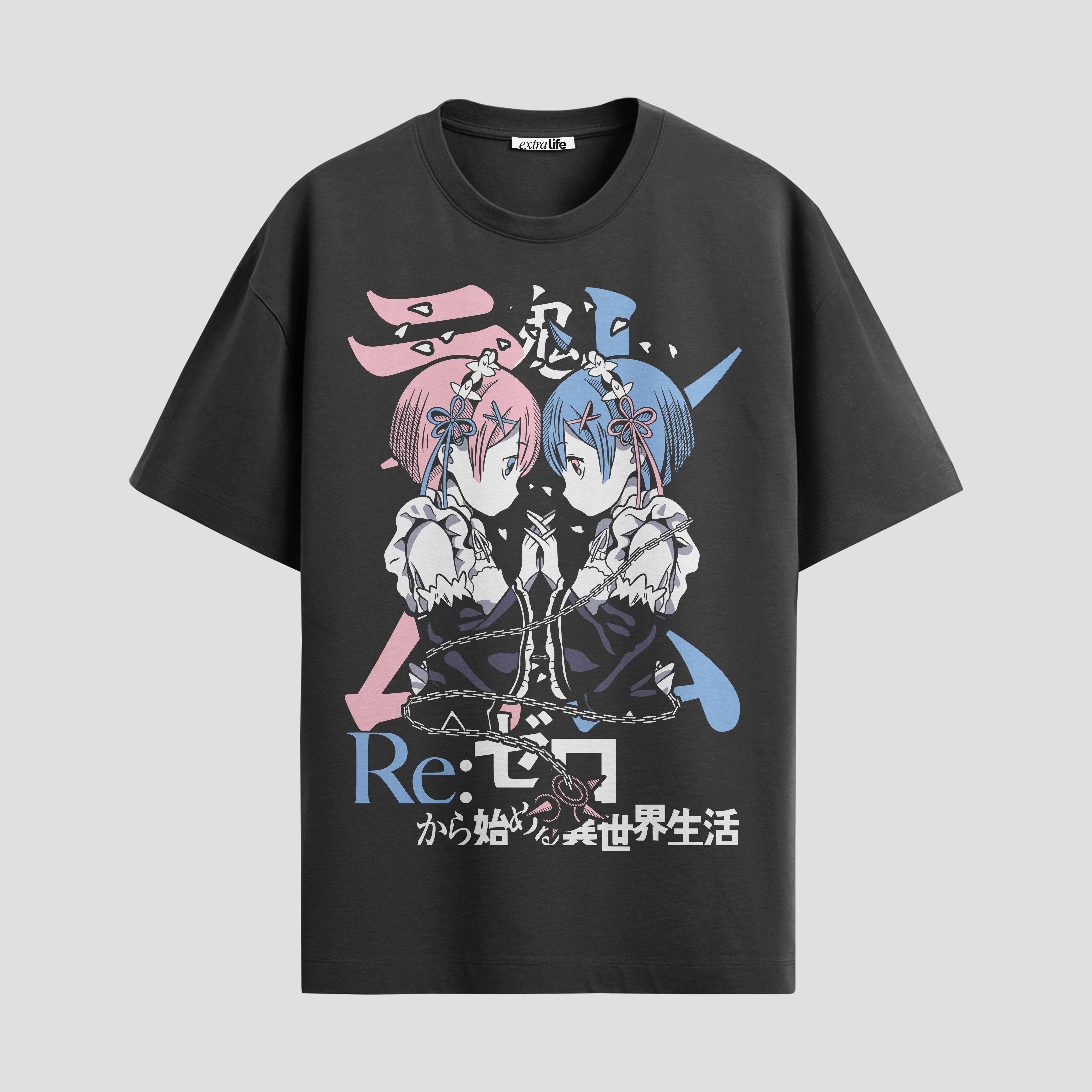 Playera urbana de anime y gaming ExtraLife MX, corte Standard Fit unisex ligero y transpirable en color Deep Black y Pure White, ropa de uso diario para gym y casual.
