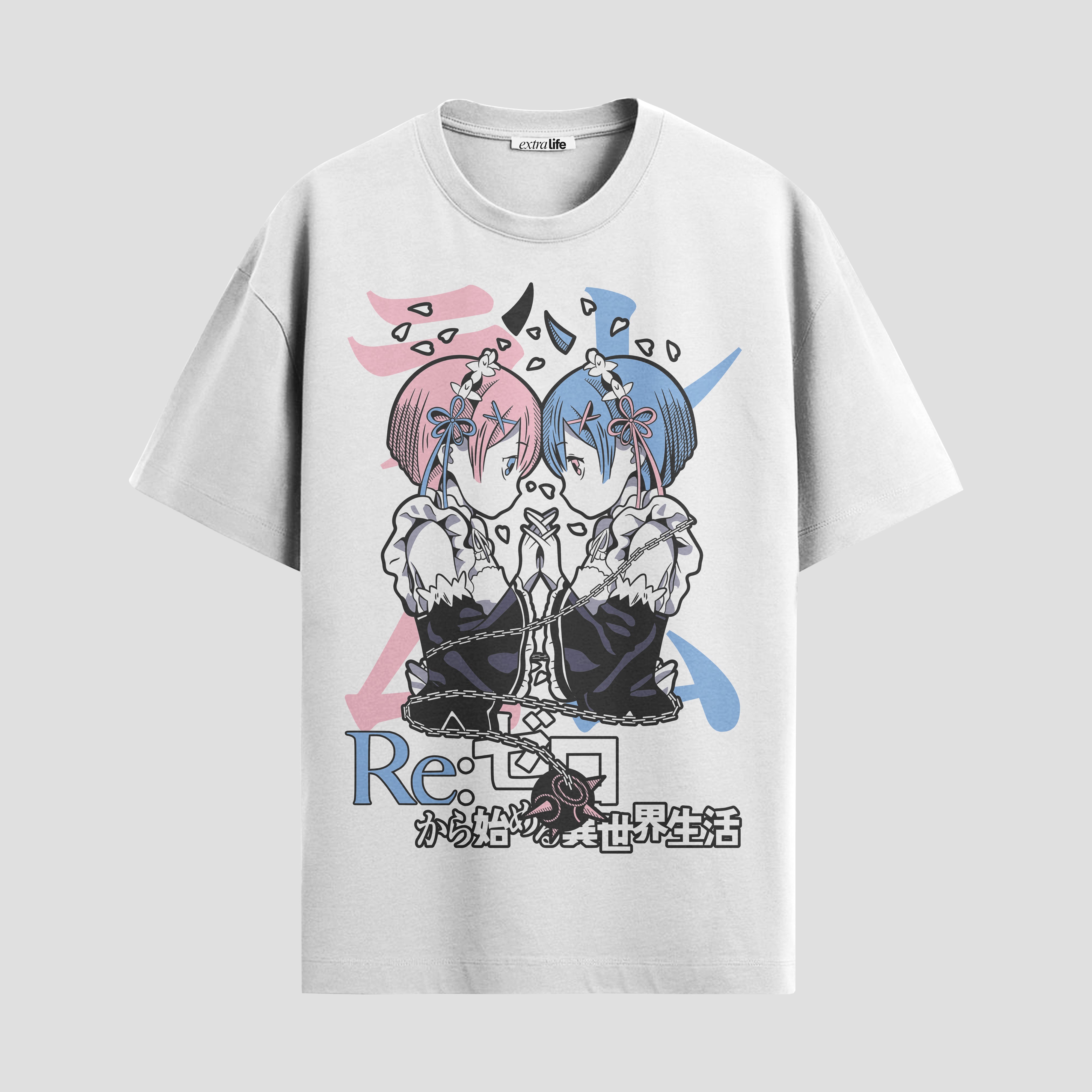 Playera urbana de anime y gaming ExtraLife MX, corte Standard Fit unisex ligero y transpirable en color Deep Black y Pure White, ropa de uso diario para gym y casual.