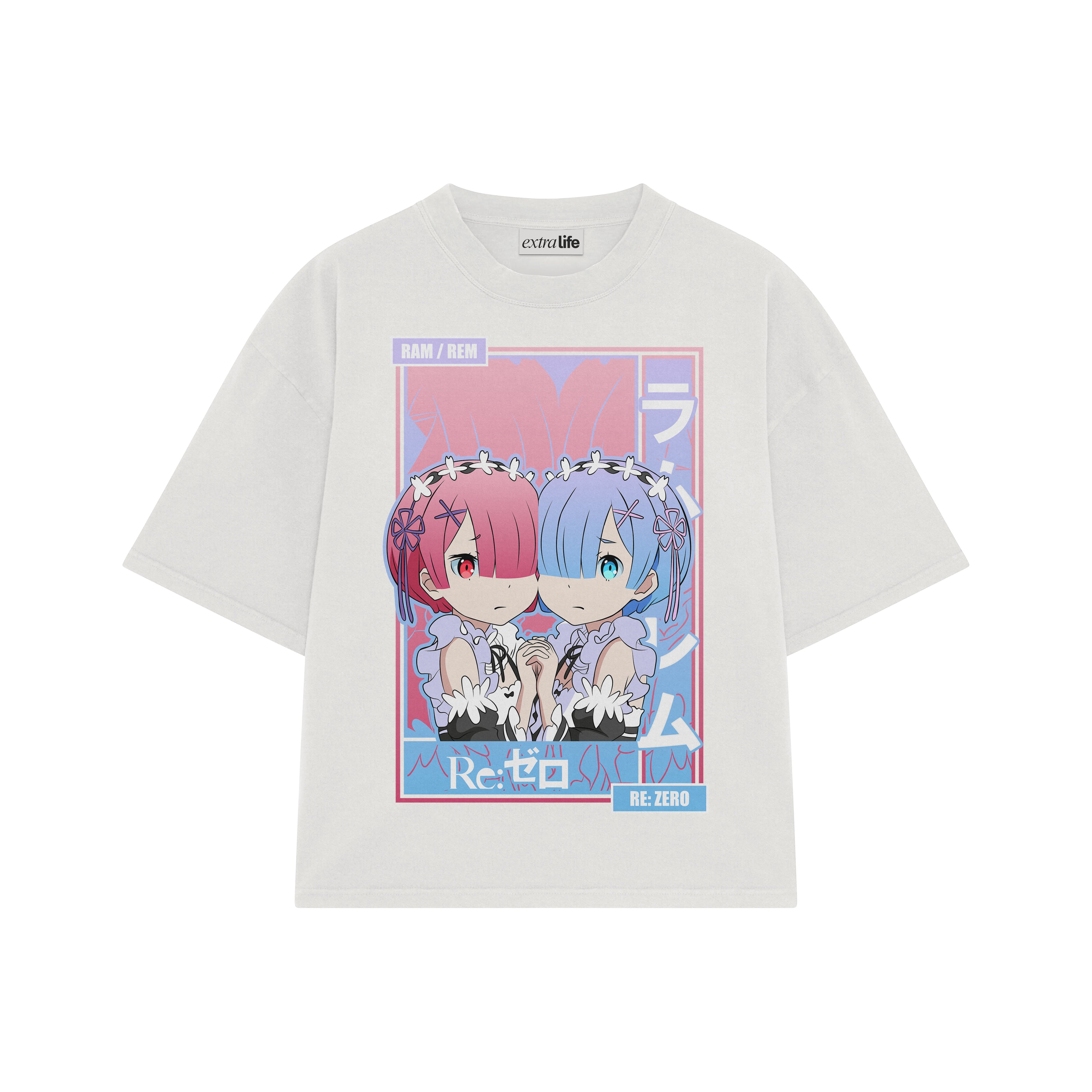 Playera streetwear premium de anime y gaming ExtraLife MX, corte boxy oversized drop shoulder heavyweight en color Deep Black y Off-White, moda urbana mexicana de culto.