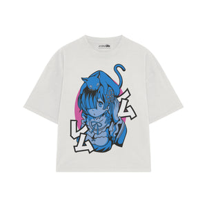 Playera streetwear premium de anime y gaming ExtraLife MX, corte boxy oversized drop shoulder heavyweight en color Deep Black y Off-White, moda urbana mexicana de culto.