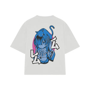 Playera streetwear premium de anime y gaming ExtraLife MX, corte boxy oversized drop shoulder heavyweight en color Deep Black y Off-White, moda urbana mexicana de culto.