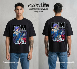 El Regreso del Tiempo | La Mejor Chica del Isekai #03620 - Playera Oversized Premium | Deep Black - Foto en modelo