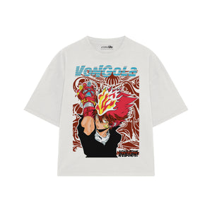 Playera streetwear premium de anime y gaming ExtraLife MX, corte boxy oversized drop shoulder heavyweight en color Deep Black y Off-White, moda urbana mexicana de culto.