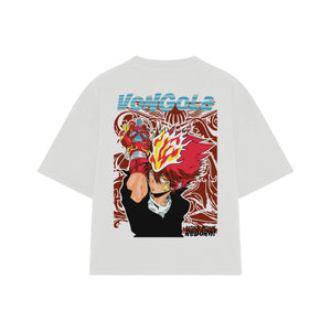 Playera streetwear premium de anime y gaming ExtraLife MX, corte boxy oversized drop shoulder heavyweight en color Deep Black y Off-White, moda urbana mexicana de culto.